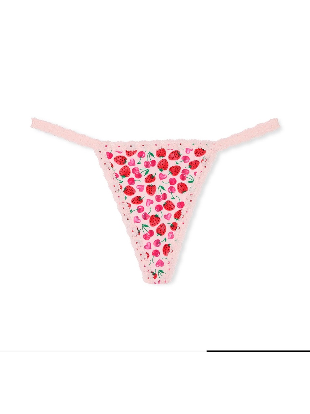 Victoria’s Secret Pink Strawberry & Cherry Print Lace Trim Thong NWT